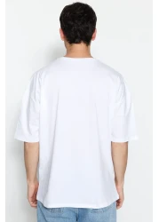  Collection White Oversize Cotton Short Sleeve Basic T-Shirt
