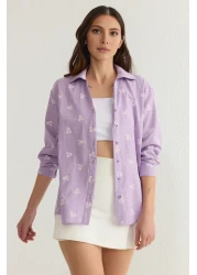  Collection قميص منسوج من القطن مخطط باللون الأرجواني TWOSS23GO00373