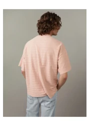 American Eagle تي شيرت AE مخطط وملمس كبير الحجم - U-1164-3634-615