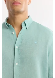 Avva Men's Mint Green Comfort Fit 100% Linen Button Collar Shirt B002191