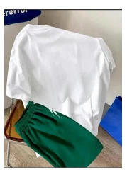 SELENA BUTİK Unisex Nyc White T-Shirt Green Shorts Top Bottom 2 Piece Set