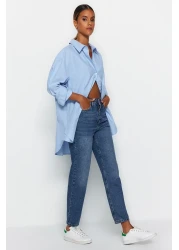  Collection جينز أمي عالي الخصر باللون الأزرق الداكن TWOAW24JE00076