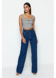  Collection جينز أزرق داكن عالي الخصر بأرجل واسعة TWOSS23JE00068