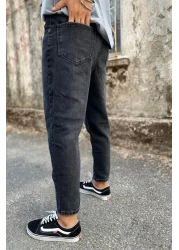 NO61 MAN بنطال جينز بوي فريند أسود مطحون ومغسول