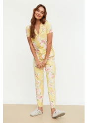 Collection Floral Patterned Yellow Cotton Sleepwear Set - Shirt and Pants THMSS20PT0063