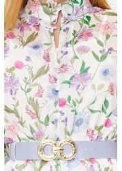  Modest فستان منسوج من الشيفون مبطن بحزام أزرق TCTSS24EB00024