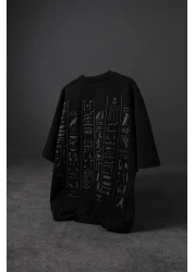 Slatra تيشيرت رجالي أسود بطبعة تطريز Eye Of Ra مقاس كبير