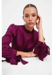  Collection بلوزة منسوجة من الساتان - لون برقوقي، تفاصيل ربطة عنق TOFAW19FG0082