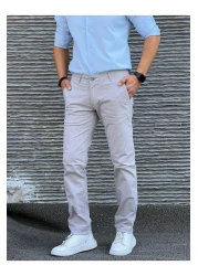 ACTUAL بنطال تشينو بقصة ضيقة للرجال 634-رمادي