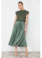  Collection تنورة طويلة محبوكة مرنة بطيات بلون النعناع TWOSS24ET00041