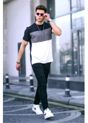 Madmext Men's Color Blocked Black T-Shirt 5826