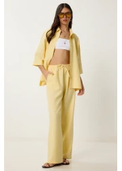 Lovelyİstanbul طقم بنطلون قميص كتان أصفر LDP0058