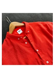 Hazhers Men's Oversize Shirt Collar Long Sleeve Linen Summer Shirt