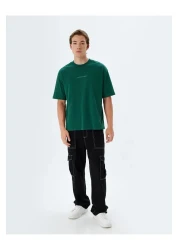 Koton تي شيرت قطني كبير الحجم - طباعة شعار، رقبة دائرية، كم قصير