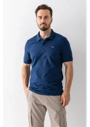 JB John Borners تي شيرت قطن مطبوع برقبة بولو للرجال باللون الأزرق الداكن - 25Y 2061