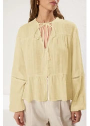  Collection Yellow Cotton Lace on Sleeve Regular Fit Fabric on Sleeve