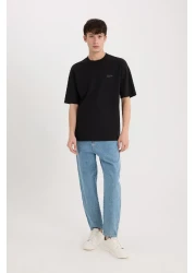 Defacto تي شيرت Boxy Fit برقبة دائرية وأكمام قصيرة من القماش الثقيل D5507AX25SP