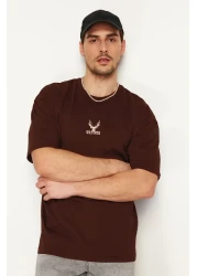  Collection Oversize Dark Brown Deer Embroidered Cotton T-Shirt - TMNSS24TS00055