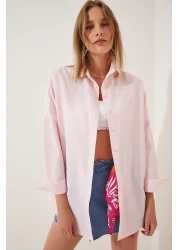 Happiness İstanbul قميص أساسي طويل كبير الحجم باللون الوردي الفاتح للنساء DD00842