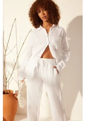  Collection White 100% Linen Oversize Shirt TWOSS23GO00443