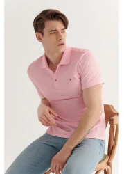 Avva تي شيرت رجالي وردي فاتح 100% قطن ذو ياقة بولو رائعة E 001004