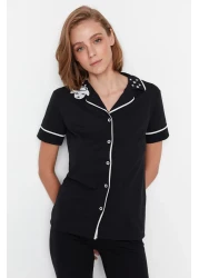  Collection Black Cotton Collar Lamb Printed Close-Fitting Fit Knitted Pajamas Set Thmaw22Pt0704