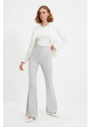  Collection Gray Spanish Leg Flare Woven Fabric Trousers Tofaw19Bb0581