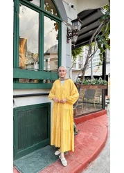 LOCCO Women's Gold Flower Embroidered Dress Yellow