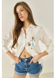 Bianco Lucci Women's Embroidery Detailed Long Sleeve Ayrobin Shirt MG5166 60283242