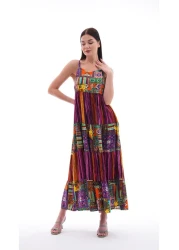 Şimal Women's Ethnic Patterned Rope Strap Long Dress 250215 -