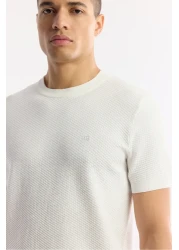 Avva تي شيرت رجالي منسوج برقبة دائرية وقصة عادية من Ecru B005119