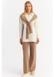 Cool & Sexy Camel Colored Women's Knitwear Cardigan and Bottom Set - Nuv20