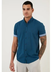 Buratti Cotton Slim Fit Buttoned Collar Short Sleeve Shirt Men's Shirt Cf21s112546