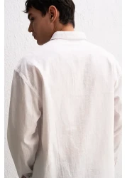 GIESTO Oversized Draped Light Linen Shirt