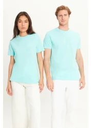 AC&Co / Altınyıldız Classics تي شيرت رجالي باللون الفيروزي بقصة ضيقة ورقبة دائرية 100% قطن أساسي