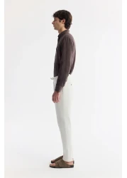Avva Men's Off White Relaxed Fit Waist Lace-Up Linen Blend Chino Pants B003036