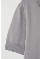  Collection تي شيرت تريكو عادي بياقة بولو بلون الحجر - TMNSS25PO00008