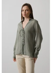  Collection قميص كاكي مخطط - TWOSS25GO00056