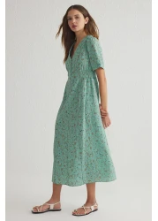  Collection Green Floral A-Line Gipeli Midi Woven Dress Twoss25El00115