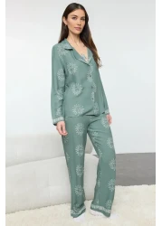  Collection طقم بيجامة منسوجة من الفسكوز بنمط الشمس الخضراء THMAW25PT00034