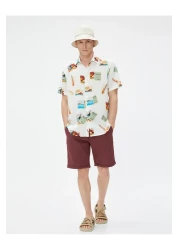 Koton Short Sleeve Shirt Summer Themed Surf Detailed Classic Collar