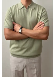 Tarz Cool Men's Placket Short Sleeve Polo Neck Knitwear T-Shirt