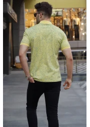Madmext Yellow Patterned Polo Neck T-Shirt 5876