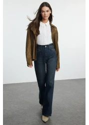  Collection بنطلون جينز أزرق داكن عالي الخصر وواسع الساق TWOAW24JE00313