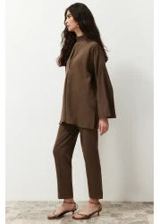  Modest Brown Collar Detailed Woven Bottom Top Suit Tctss24Us00055