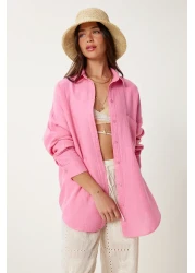 Lovelyİstanbul قميص موسلين وردي فاتح كبير الحجم - LMX0002