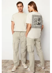  Collection بنطال كارجو بقصة عادية بلون حجري للجنسين - خصر مطاطي، قصة مربوطة TMNSS24PL00003