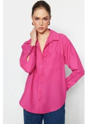  Collection Fuchsia Single Pocket Boyfriend/Wide Fit Cotton Woven Shirt TWOAW20GO0115