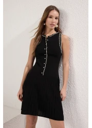  Collection Black Mini Pearl Detail Dress Twoss25El00311