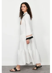  Modest فستان منسوج بتطريز إكرو وتفاصيل شرابة TCTSS24EB00134